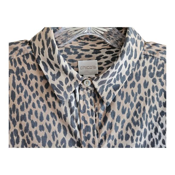CHICO'S 2 Women 12 14 Shirt Button Up Cheetah Animal Print Long Sleeve Bust 44" - Picture 4 of 7